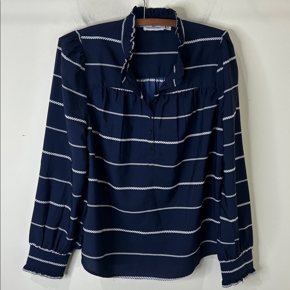 VINEYARD VINES Blue Striped Long Sleeve Ruffle Top Size Medium - Picture 14 of 14